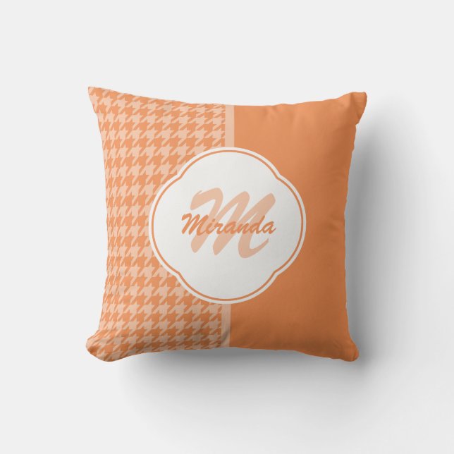 Fashionable Orange Houndstooth Monogram and Name Cushion (Front)