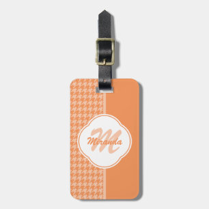 Fashionable Orange Houndstooth Monogram and Name Luggage Tag
