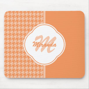 Fashionable Orange Houndstooth Monogram and Name Mouse Mat