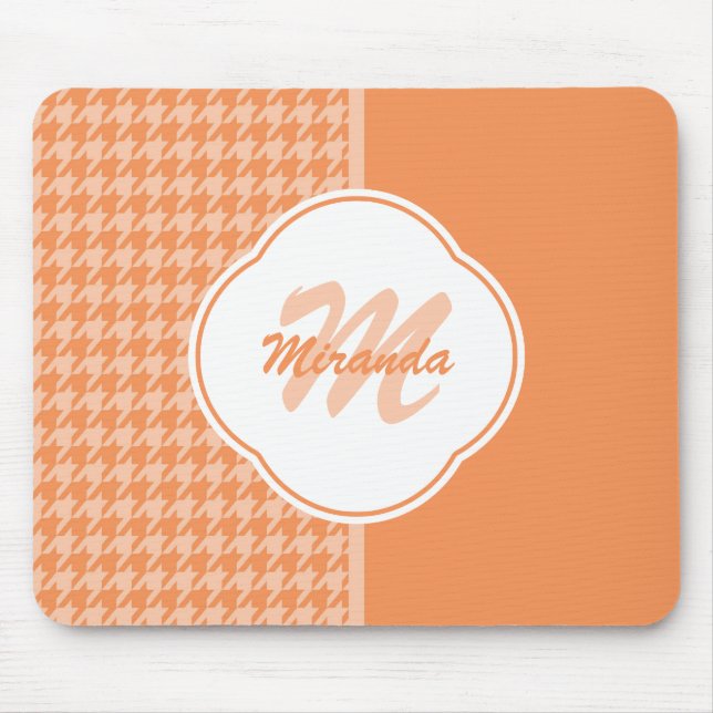 Fashionable Orange Houndstooth Monogram and Name Mouse Mat (Front)