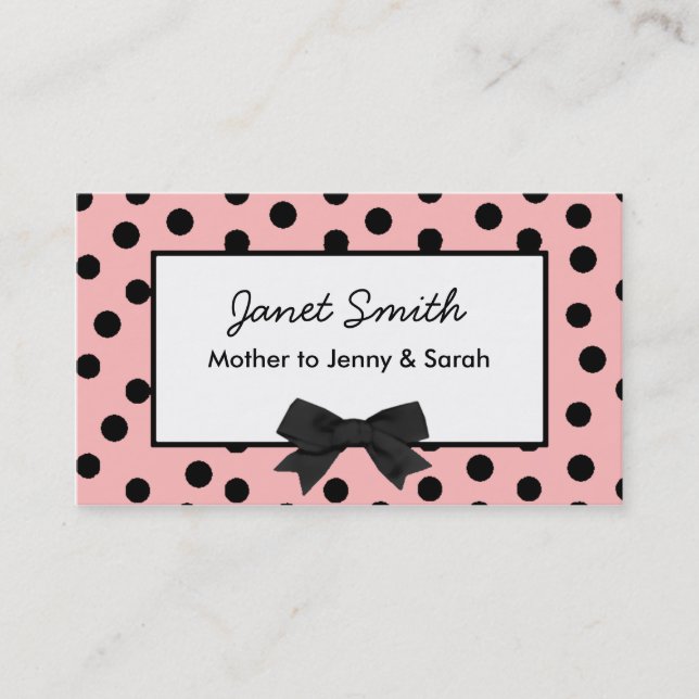 Fashionable Pink and Black Polka Dot Mummy Card (Front)