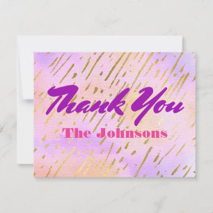 Fashionable Pink and Purple Golden Thank You Card