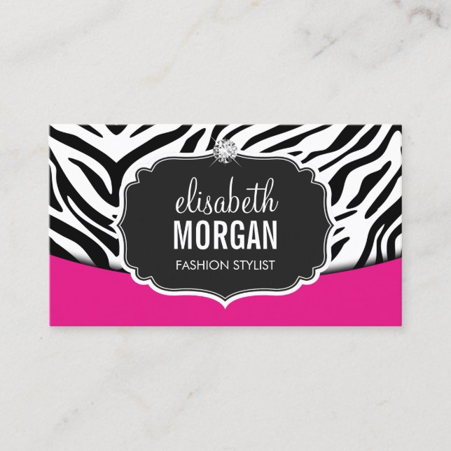 Fashionable Pink Black Zebra Print Appointment Card (Front)