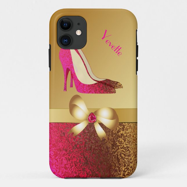 Fashionable Pink & Gold Tone Stiletto Case-Mate iPhone Case (Back)