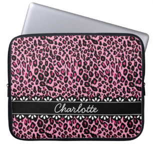 Fashionable Pink Leopard Print and Lace Laptop Sleeve