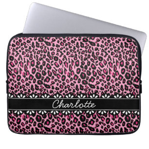 Fashionable Pink Leopard Print and Lace Laptop Sleeve