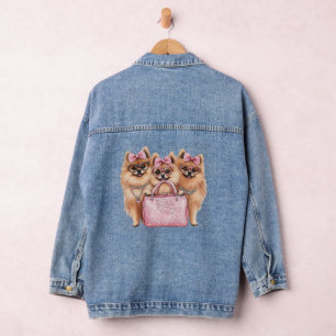 Fashionable Pomeranian Dogs Pink Purse Denim Jacket