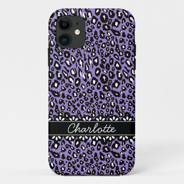 Fashionable Purple Leopard Print and Lace Case-Mate iPhone Case (Back)