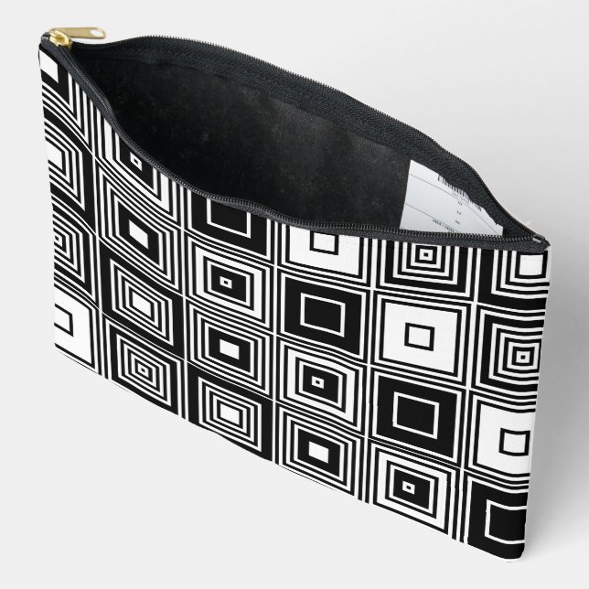 Fashionable Retro look black white square pattern Accessory Pouch (Open)