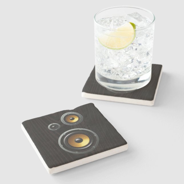 Fashionable Retro Wood Grain Speaker Trio Stone Coaster (Side)