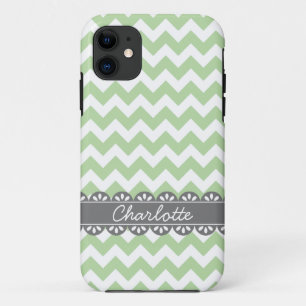 Fashionable Sage Chevron and Grey Lace iPhone 11 Case