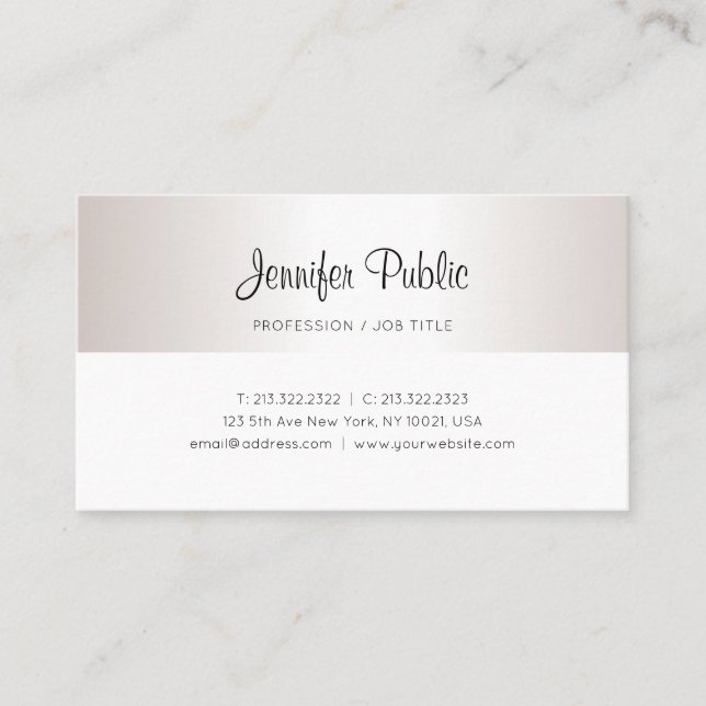 Fashionable Script Modern Faux Silver Calligraphy Business Card (Front)
