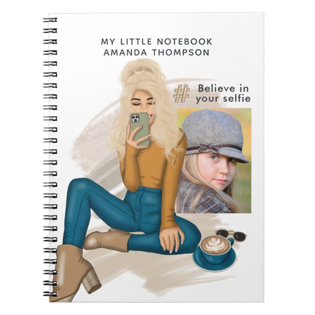 Fashionable Selfie Girl Add Photo Notebook (Front)