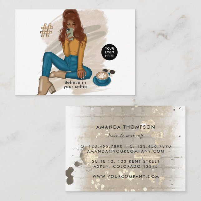 Fashionable Selfie Girl Business Card (Front/Back)