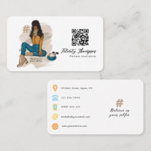 Fashionable Selfie Girl QR Code Business Card