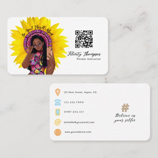 Fashionable Selfie Girl QR Code Business Card (Front/Back)