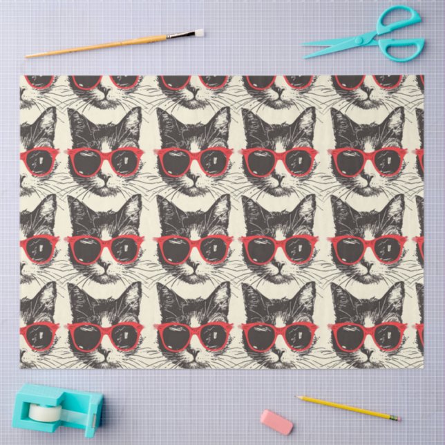 Fashionable Stylish Watercolor Cat Decoupage Art Tissue Paper (Craft)