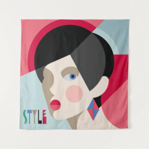 Fashionable stylish woman. Modernist style woman h Tapestry