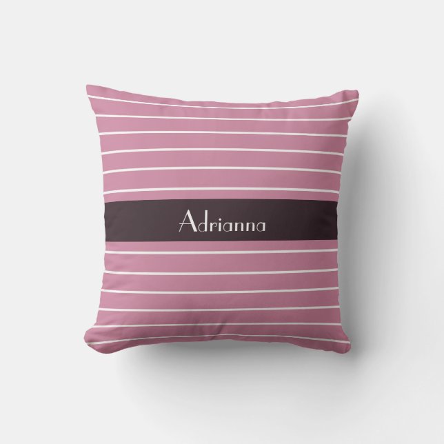 Fashionable Thin Casmere Rose Stripes and Name Cushion (Front)