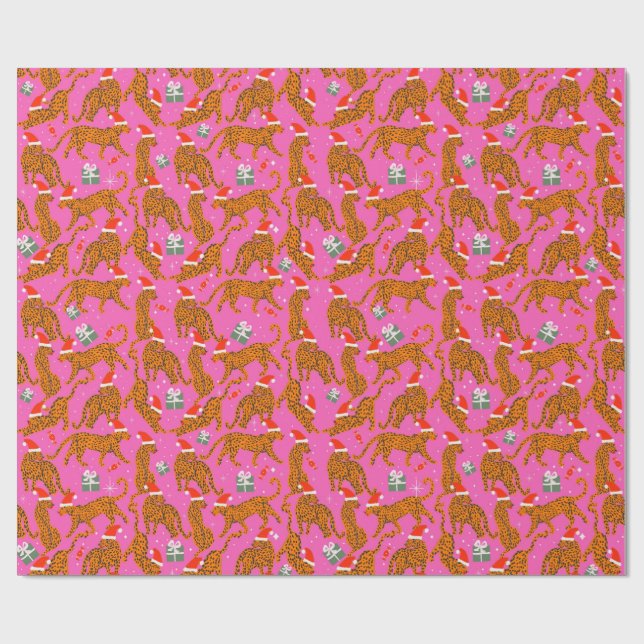 Fashionable tigers with red lips and hats wrapping wrapping paper (Flat)