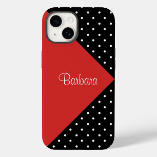 Fashionable Tomato Red, Black And White Polka Dots Case-Mate iPhone 14 Case