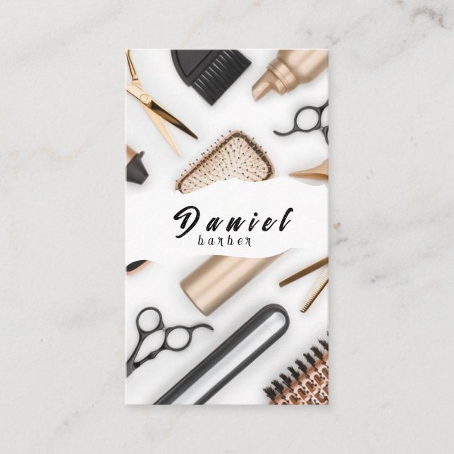 Fashionable Trends and Stylish Haircuts Business Card (Front)