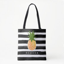 Fashionable Tropical Pineapple Black White Stripes