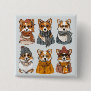 Fashionable Welsh Corgi Dogs 15 Cm Square Badge