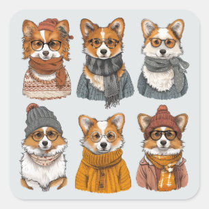 Fashionable Welsh Corgi Dogs Square Sticker
