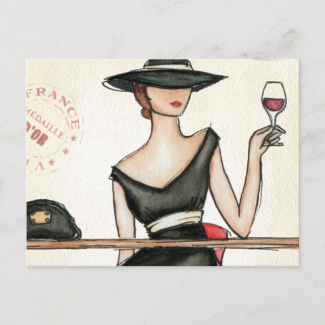 Fashionable Woman and Wine Glass Postcard (Front)