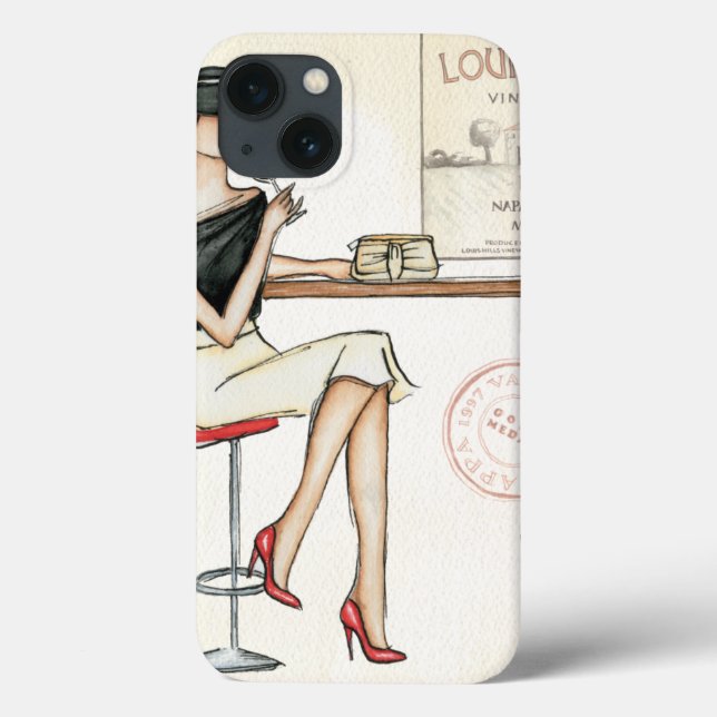 Fashionable Woman Drinking Wine Case-Mate iPhone Case (Back)