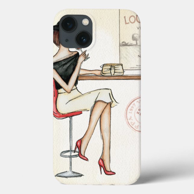 Fashionable Woman Drinking Wine Case-Mate iPhone Case (Back)