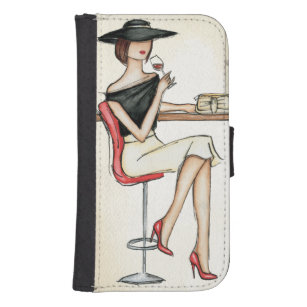 Fashionable Woman Drinking Wine Samsung S4 Wallet Case