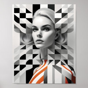 Fashionable Woman Optical Illusion Black And White Poster