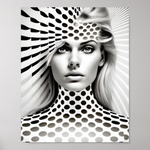 Fashionable Woman Optical Illusion Black And White Poster