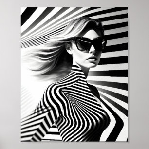 Fashionable Woman Optical Illusion Black And White Poster