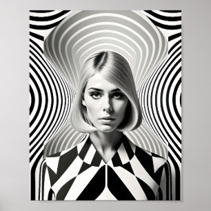 Fashionable Woman Optical Illusion Black And White Poster