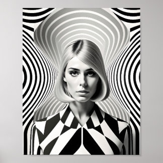 Fashionable Woman Optical Illusion Black And White Poster