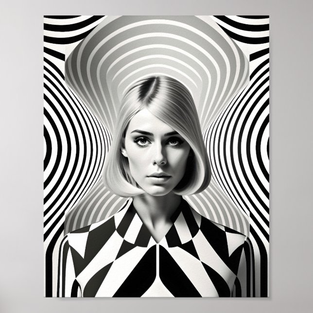 Fashionable Woman Optical Illusion Black And White Poster (Front)