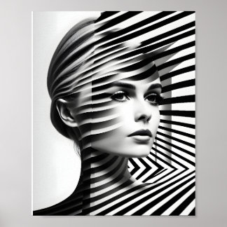 Fashionable Woman Optical Illusion Black And White Poster