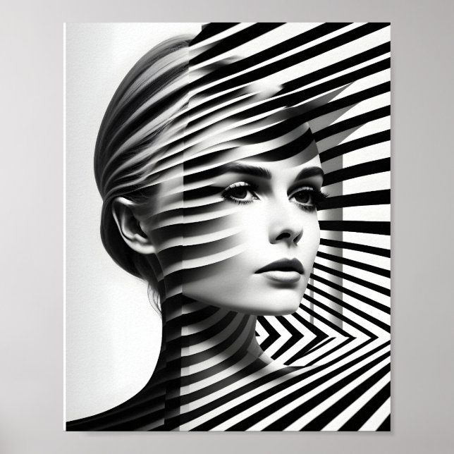 Fashionable Woman Optical Illusion Black And White Poster (Front)