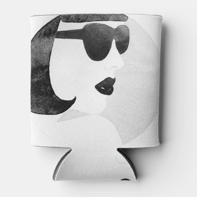 Fashionable Woman Sunglasses Illustration Can Cooler (Front)