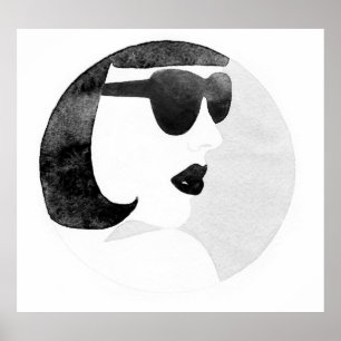 Fashionable Woman Sunglasses Illustration Poster