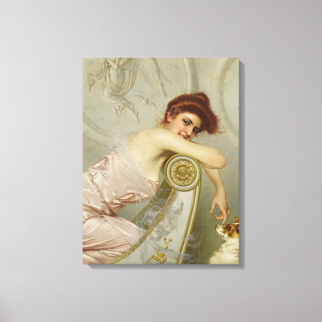 Fashionably Beautiful Woman Teasing Her Puppy Dog  Canvas Print (Front)