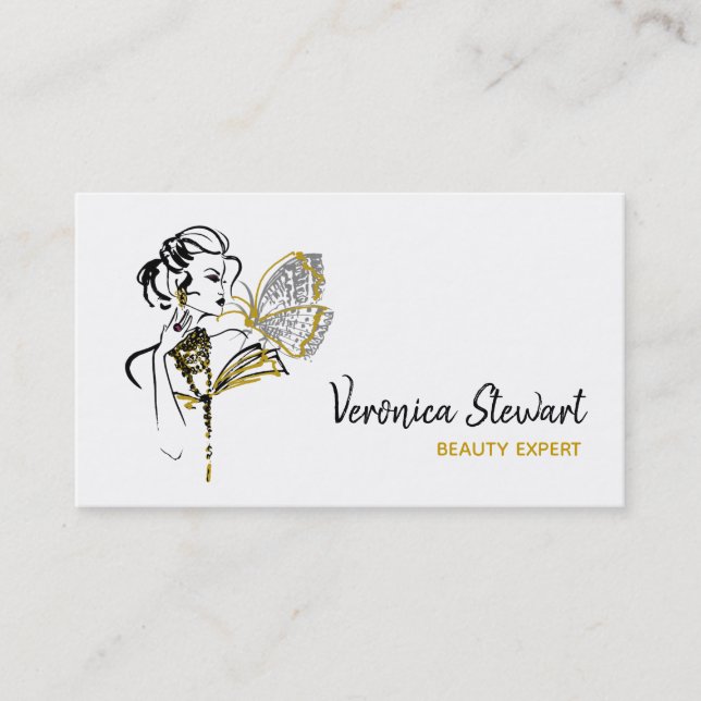 Fashionillustration Beauty Business Butterfly Business Card (Front)