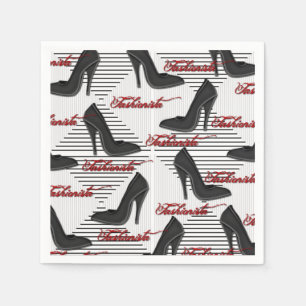 Fashionista Black Shoes Pattern Napkins