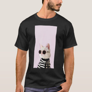 Fashionista Cat   Cute Cool Kitty Kitten Pink Blac T-Shirt