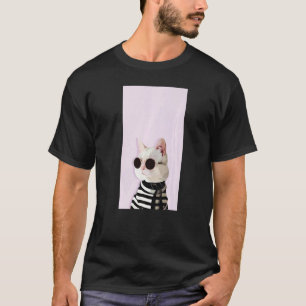 Fashionista Cat  Cute Cool Kitty Kitten Pink Black T-Shirt