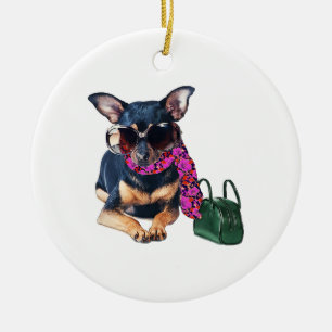 Fashionista Chihuahua Ceramic Tree Decoration