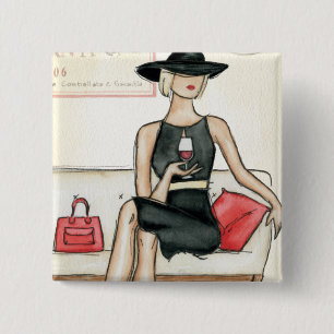 Fashionista Drinking Wine 15 Cm Square Badge